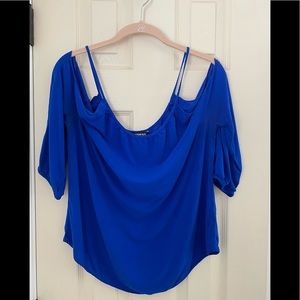 Bright blue cold shoulder blouse